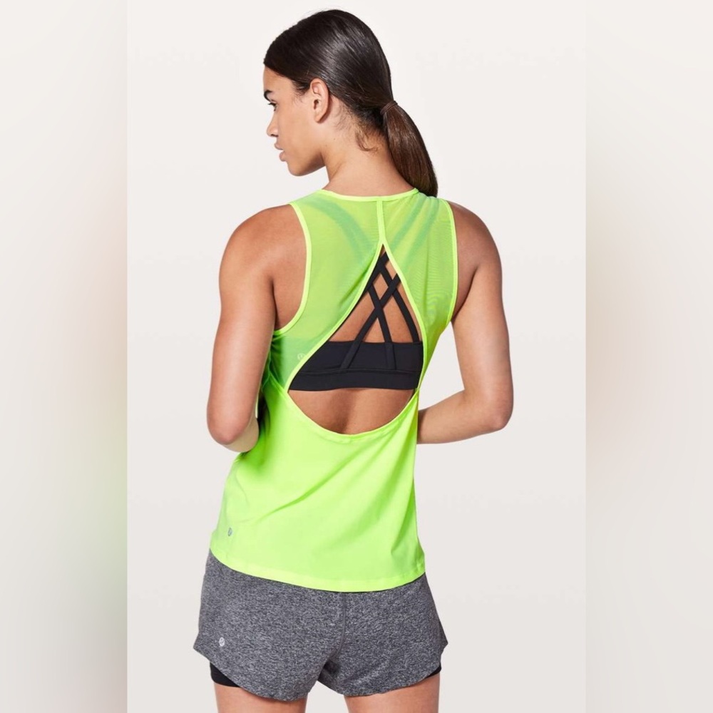 Lululemon For The Run Neon Green Sleeveless Top Clear Mint official color